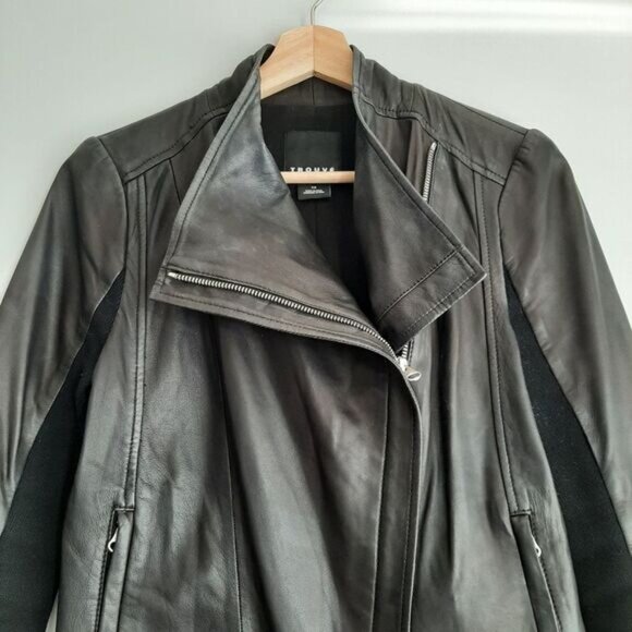 TROUVE Genuine Leather Moto Jacket Side Zip Black Sz XS - Picture 8 of 16